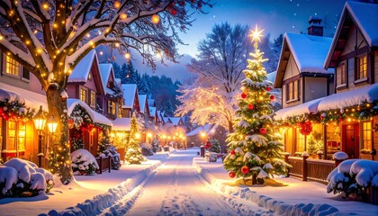 Obraz premium Snowy Christmas Village Scene