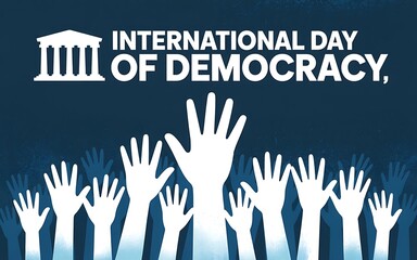 Obraz premium International day of democracy with raised hands and building