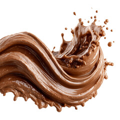 Delicious chocolate splash dessert food liquid sweet brown cream flow motion isolated on transparent background, png