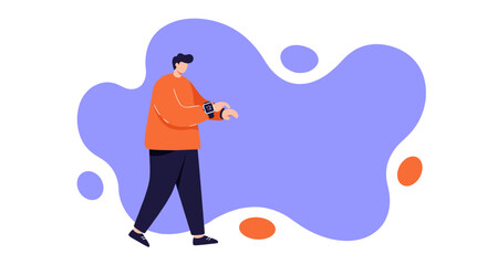 A man checking his smartwatch for fitness data or notifications, illustrating modern technology, health monitoring, and digital lifestyle connectivity. Ideal for wellness or tech concepts.