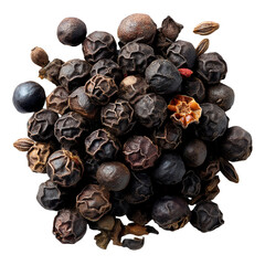 Heap of aromatic peppercorns culinary spice for gourmet food preparation use isolated on transparent background, png