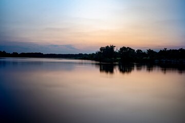 Tampier Lake near Chicago on a summer evening at dusk