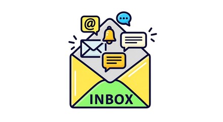 Email inbox illustration with various icons and messages symbolizing digital communication