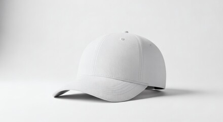 Fototapeta premium Minimalist White Baseball Cap on Clean White Studio Background-Mockup