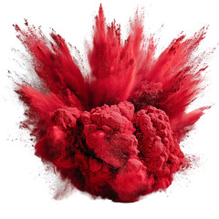 Explosion of red powder pigment dust colorful burst effect artistic design isolated on transparent background, png