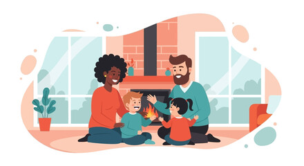 Diverse family enjoying a cozy evening by the fireplace at home. Captures warmth, comfort, and togetherness, perfect for lifestyle and domestic concepts.