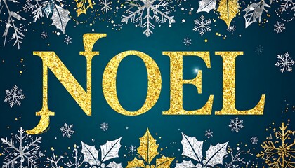 Gold glitter christmas text on teal background.