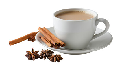 Cinnamon tea cup beverage hot drink anise spice aromatic delicious white cup isolated on transparent background, png