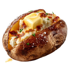 Delicious baked potato with butter and toppings food cuisine culinary dish isolated on transparent background, png