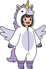 girl in Unicorn Costume with Wings Illustration
