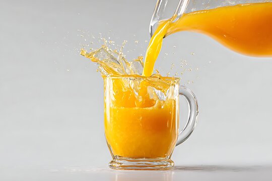 Orange juice splash in a glass with a handle from a jug - Powered by Adobe