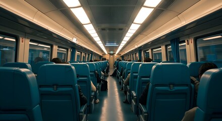 Modern empty passenger train interior with seats