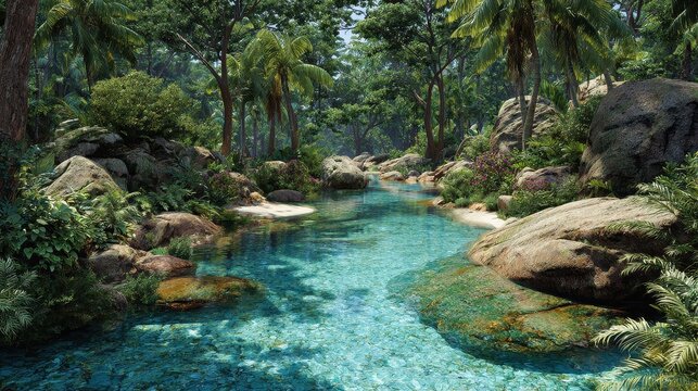 Discover tranquil beauty at Dunn's River Falls surrounded by lush green vegetation in Ocho Rios, Jamaica