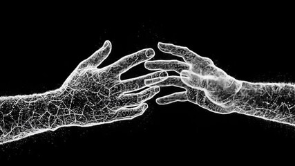 Two hands reaching towards each other, showcasing intricate details in a dark background - Powered by Adobe