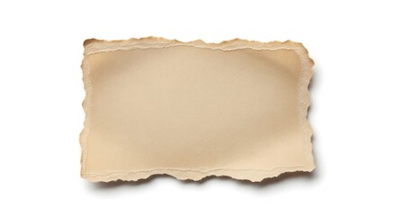 Fototapeta premium A piece of tan, irregularly torn paper with a slightly aged appearance, isolated on a white background. Perfect for adding text or images.