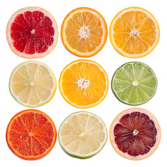 Fototapeta premium Assortment of citrus fruit slices isolated on transparent background