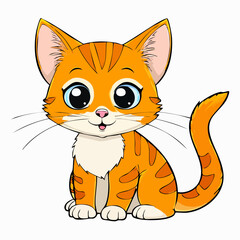 Obraz premium A Cute and Adorable Cartoon Ginger Tabby Kitten Sitting Playfully, Featuring Big Expressive Eyes and a Swishing Tail