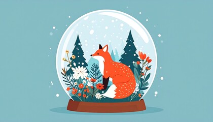 Cute fox in a winter wonderland snow globe.