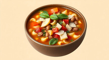 Traditional Italian Minestrone Pasta Soup with Beans, Vegetables, and Basil — Healthy Food Photography
