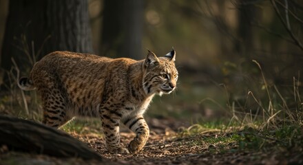 Fototapeta premium Bobcat walking in forest