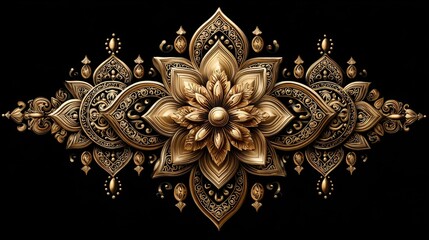 Ornate gold lotus flower and scrolling detail on a dark teal background create an elegant embellishment of regal opulence