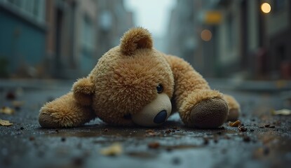 Lonely Sad Teddy Bear Abandoned on the ground