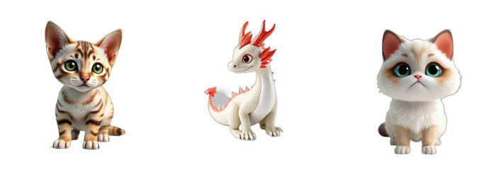 Fototapeta premium Collection of cute animals with transparent background