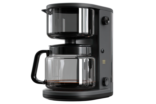 Modern black coffee maker with glass carafe - Powered by Adobe