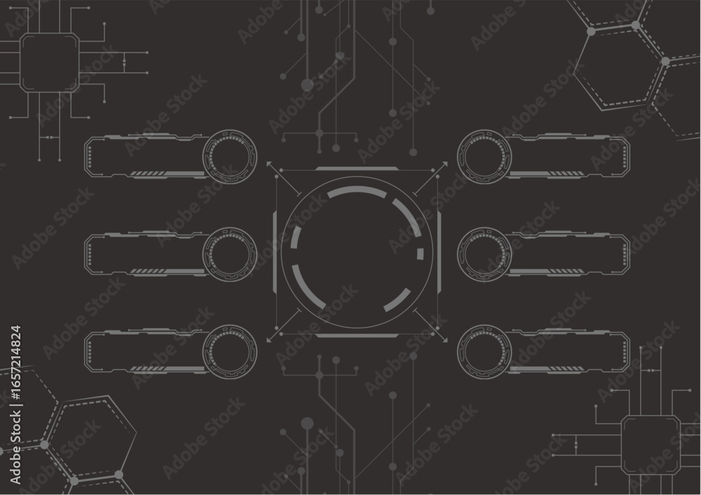 Fototapete Modern Tech Interface GUI Elements Background image , Sci-Fi Data Display Graphics 