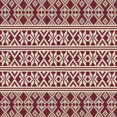 Shades of Brown Traditional Embroidery Art Abstract with Pixel Art Designs for Textile Print