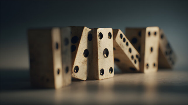 A Row of Old Domino Pieces in Motion