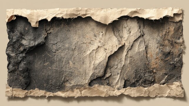 Torn paper border reveals a textural stone landscape background for graphic design