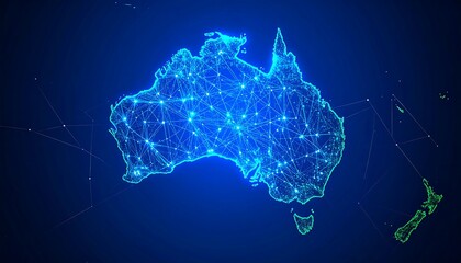 Australia map, digital, glowing
