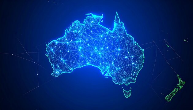 Australia map, digital, glowing
