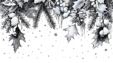 Ink Winter Foliage Holiday Border