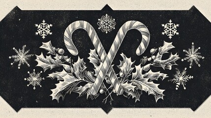 Vintage Candy Canes with Oak Leaves and Snowflakes