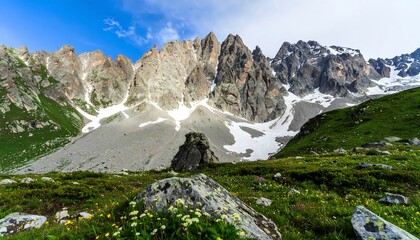 Alpine peaks and meadow