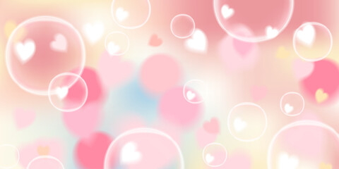 A golden yellow and peach gradient vector background with soft heart bubbles floating in a magical bokeh effect. This warm, luminous illustration brings an elegant and cheerful touch, ideal for