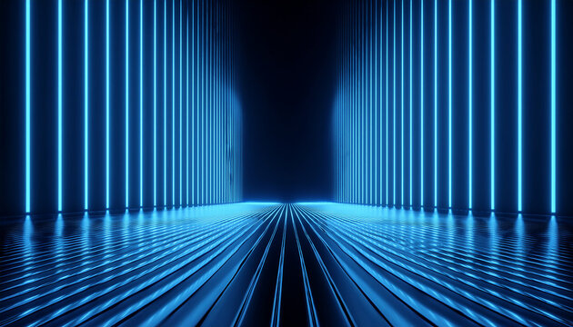 Abstract blue stripes 3d rendering of a captivating room
