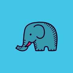 Cute Minimalist Blue Elephant Cartoon Design