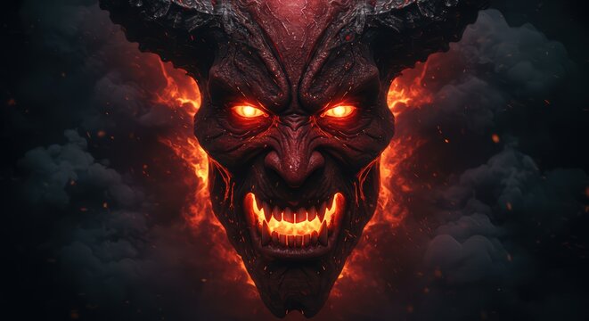 Demon face in fiery flames