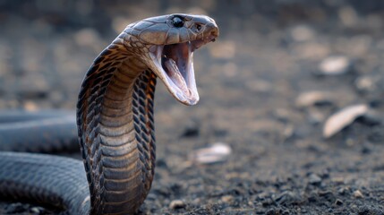 Fototapeta premium Venomous snake open mouth closeup