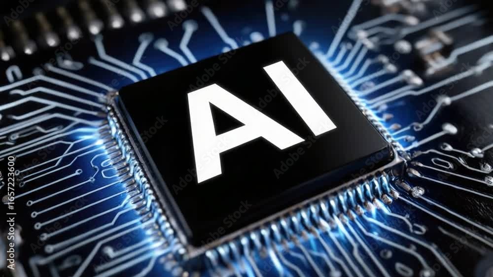 Fototapete a close-up view of a microchip showcasing advanced technology with the letters 'ai' prominently disp