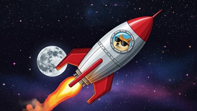 Doge Rocket to the Moon A Whimsical Space Adventure Illustration