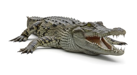 Naklejka premium Crocodile with realistic scales and teeth details, isolated on white background.