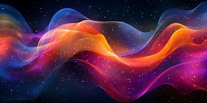 Abstract Colorful Waveform Flowing in Space with Bright Stars and Cosmic Atmosphere