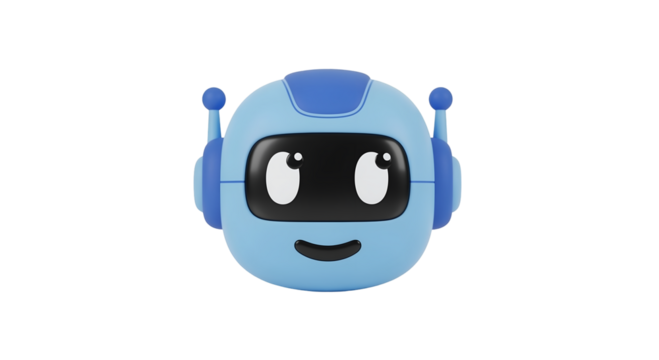 Cute Blue Robot Character with Headphones and Friendly Expression on Transparent Background - Powered by Adobe