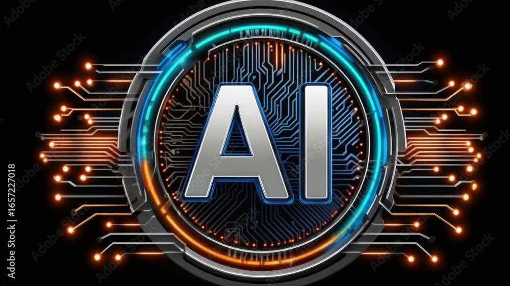 Poster futuristic representation of artificial intelligence with a glowing circuit design. the image featur
