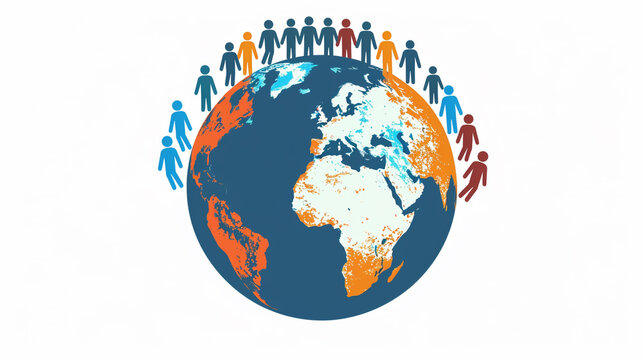 Globe with people silhouettes icon for International Migrants Day, isolated on white, simple flat illustration - Powered by Adobe