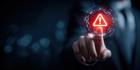 A person interacts with a digital warning sign